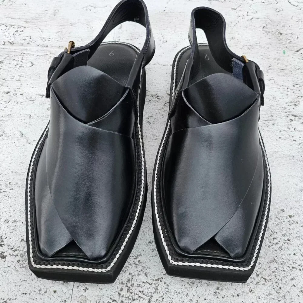 Captan Chappel Sandal Black Genuine Leather Upper Captaan Handmade Shoe Size 8.5 - Picture 4 of 11